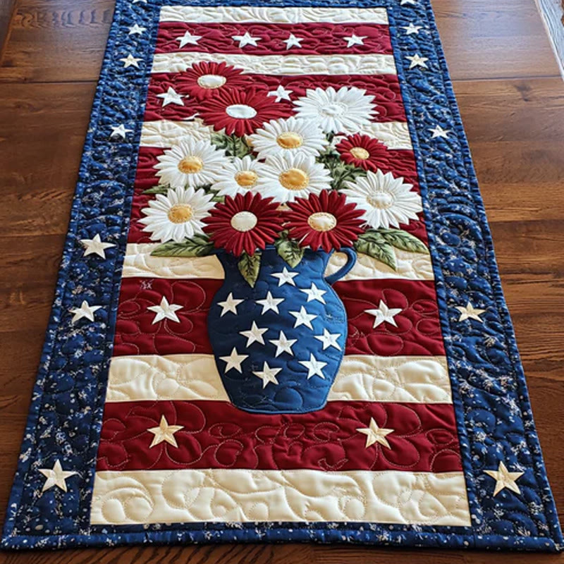 American Independence Day Flag Flowers Quilted Table Runner - Multicolor - 14*108inch - image 1
