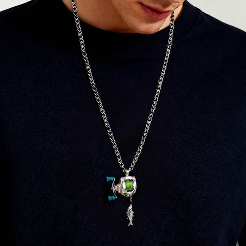 Funny Mini Fishing Reel Necklace - Silver - one size - image 2