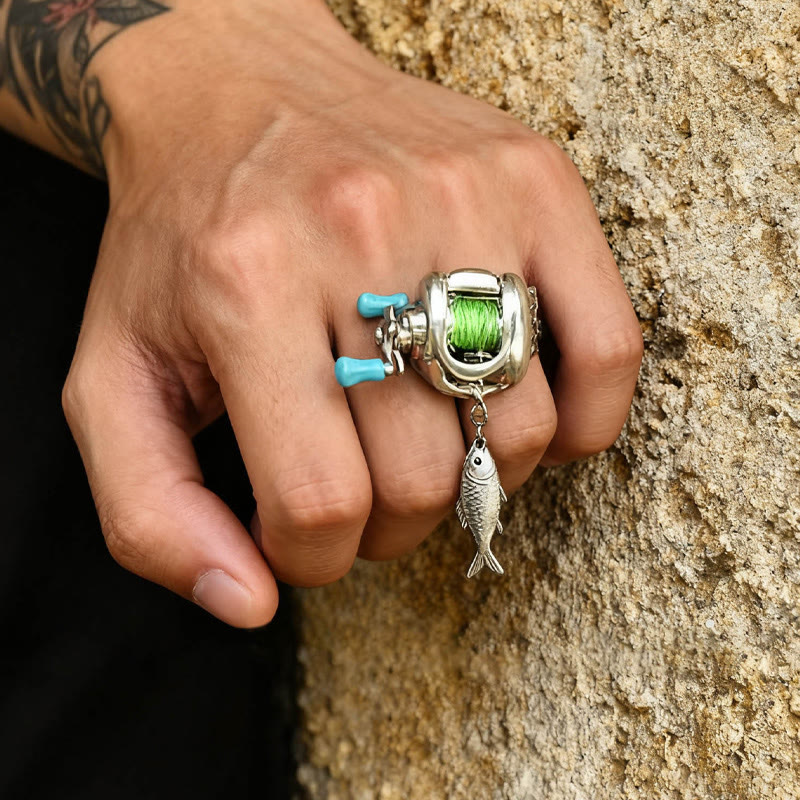 Funny Mini Fishing Reel Rings - Silver - one size - image 1