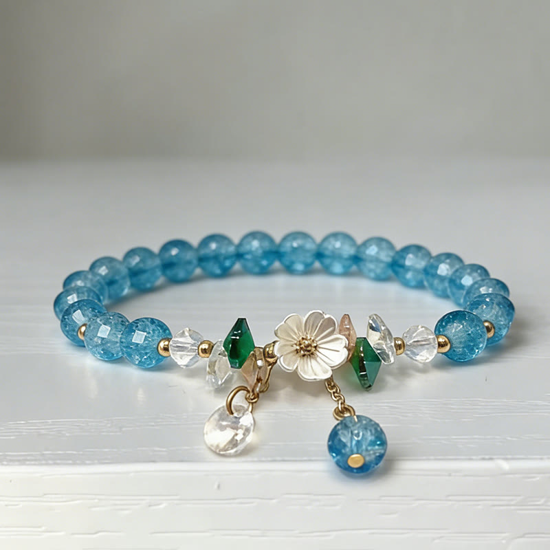 Romantic Sakura Cherry Blossoms Glass Bead Stretch Bracelet - Blue - 13-14cm - image 2