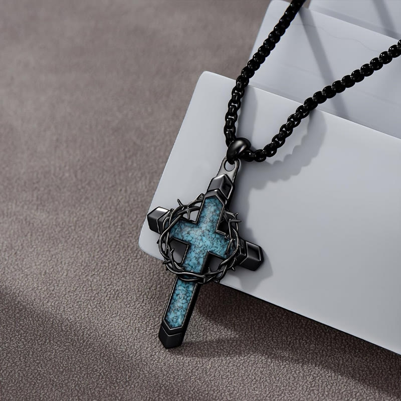 Faith Turquoise Crown Of Thorns Cross Necklace - image 1