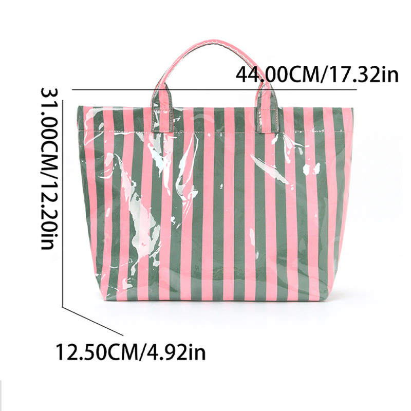Beach Vacation Color-block Striped Leopard Waterproof Tote Bag - image 15