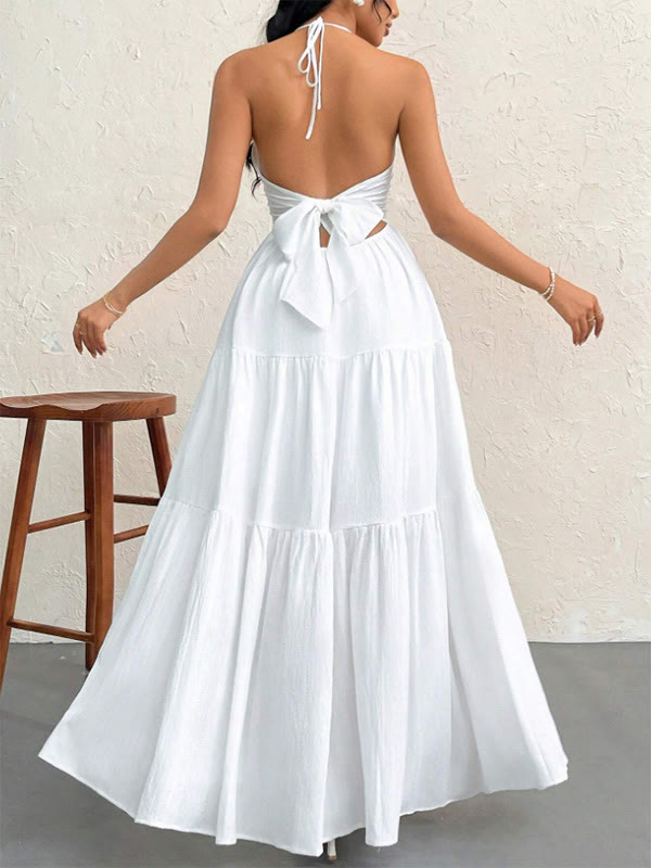 Women's Halter Neck Tiered Sleeveless A Line Summer Maxi Dress - image 2