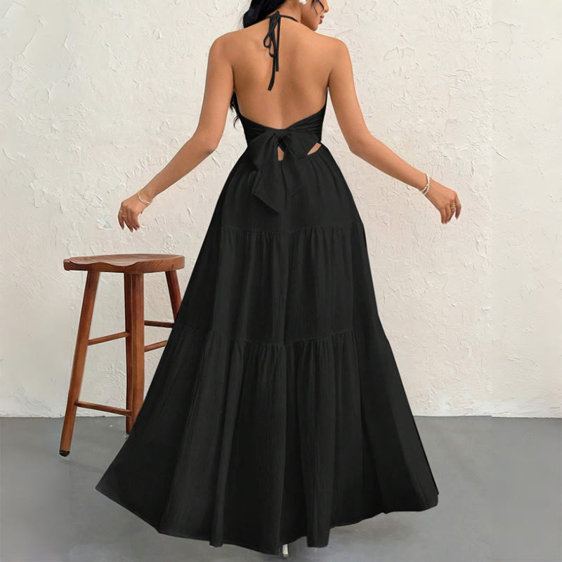 Women's Halter Neck Tiered Sleeveless A Line Summer Maxi Dress - image 4