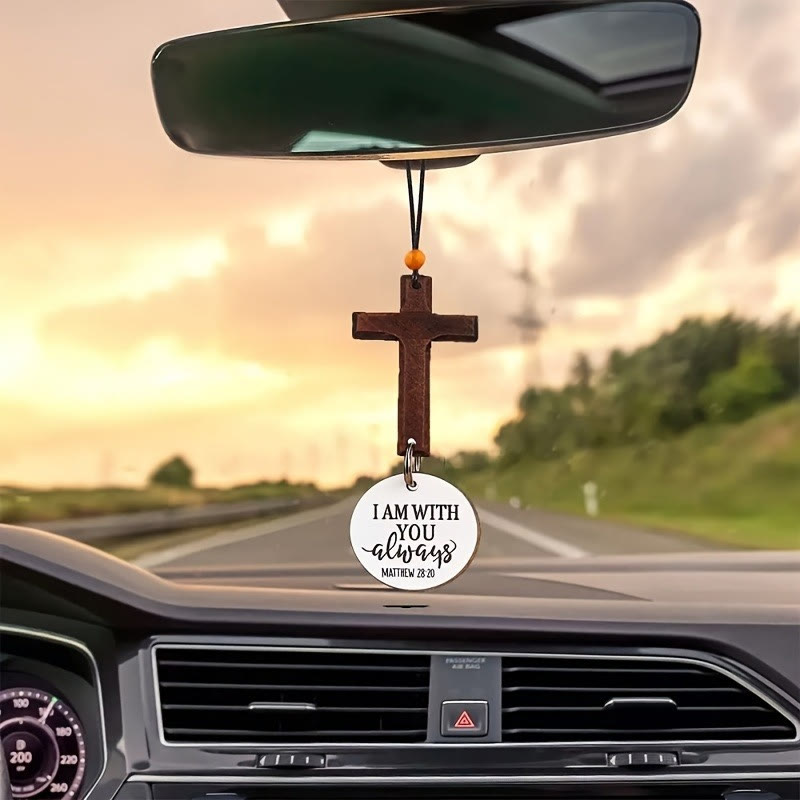 Christian Cross I AM WITH YOU always MATTHEW 28:20 NFC Car Hanging Ornament - WHITE(NFC) - 5*11cm - image 3