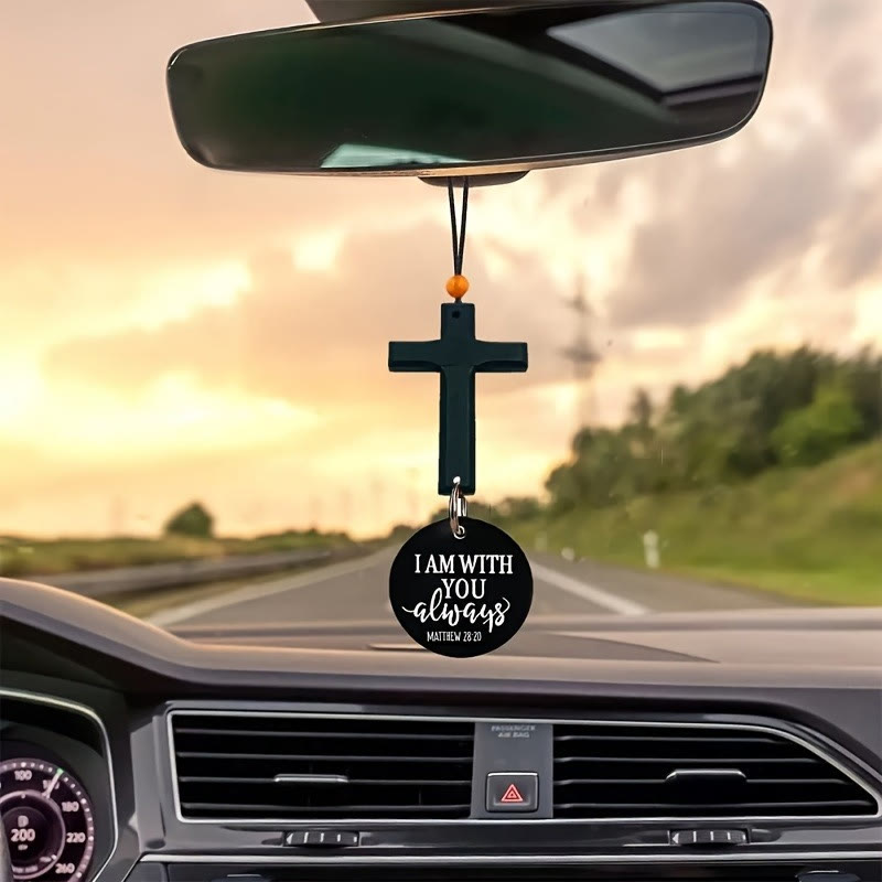 Christian Cross I AM WITH YOU always MATTHEW 28:20 NFC Car Hanging Ornament - BLACK(NFC) - 5*11cm - image 2