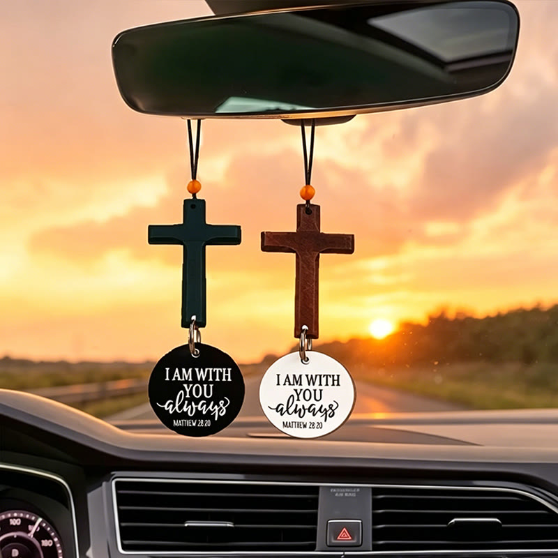Christian Cross I AM WITH YOU always MATTHEW 28:20 NFC Car Hanging Ornament - image 1