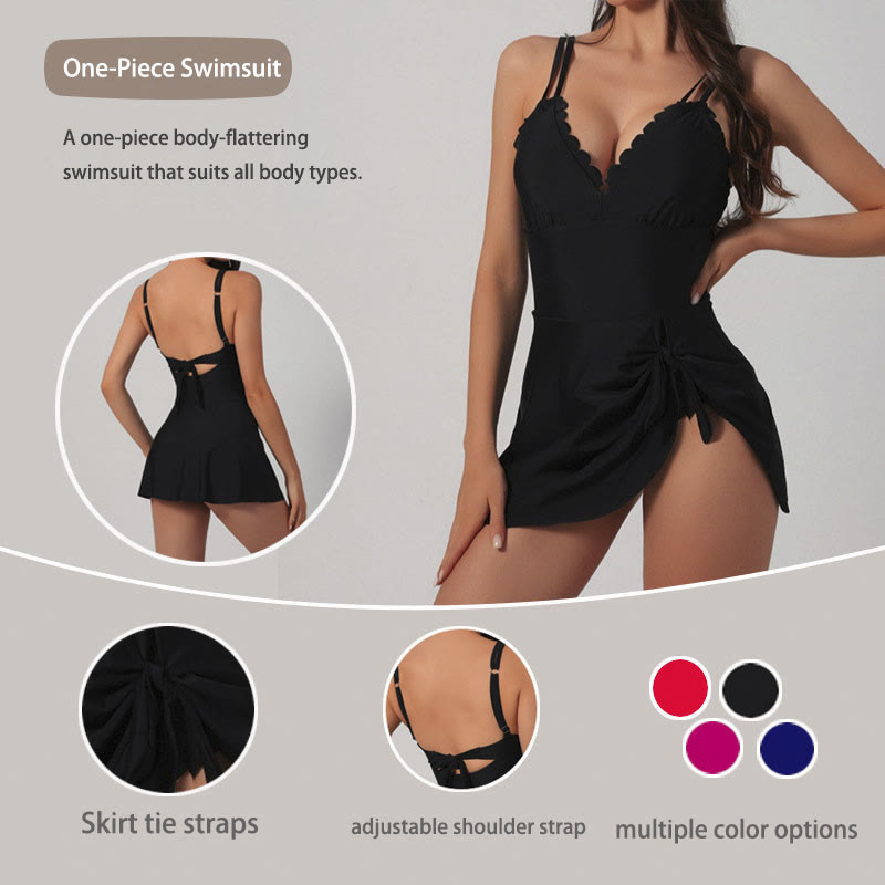 Women's One Piece Swimdress - Tummy Control Swim Dress with Tie Knot Skirt - image 2