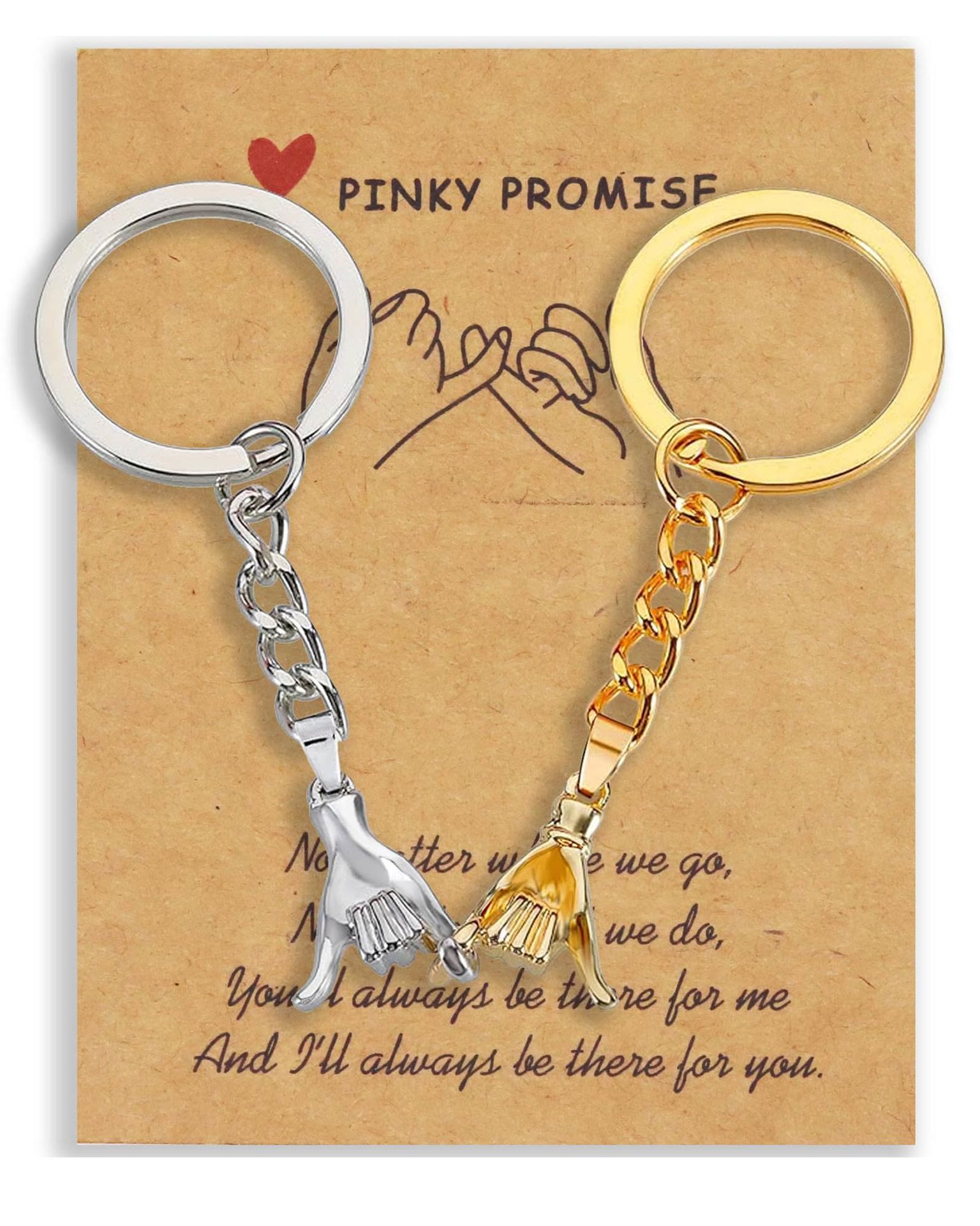 2pcs Pinky Promise Matching Keychains Mother's Day Gift for Mom & Daughter - Silver + Gold - image 10