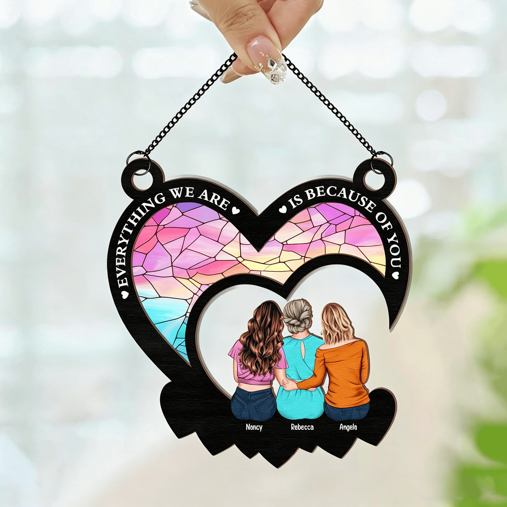 Grandma Mom And Children Sitting On The Moon - Personalized Window Hanging Suncatcher Ornament - G - 16cm - image 7