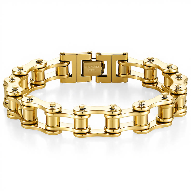 Men's Motorcycle Chain Bracelet - Punk Biker Stainless Steel Bicycle Link Bracelet  - Golden - image 3