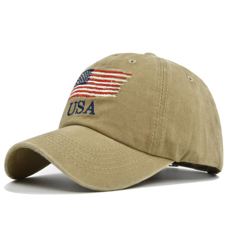 Unisex Independence Day Distressed Embroidered American Flag Baseball Cap - Khaki - 54-60cm - image 5