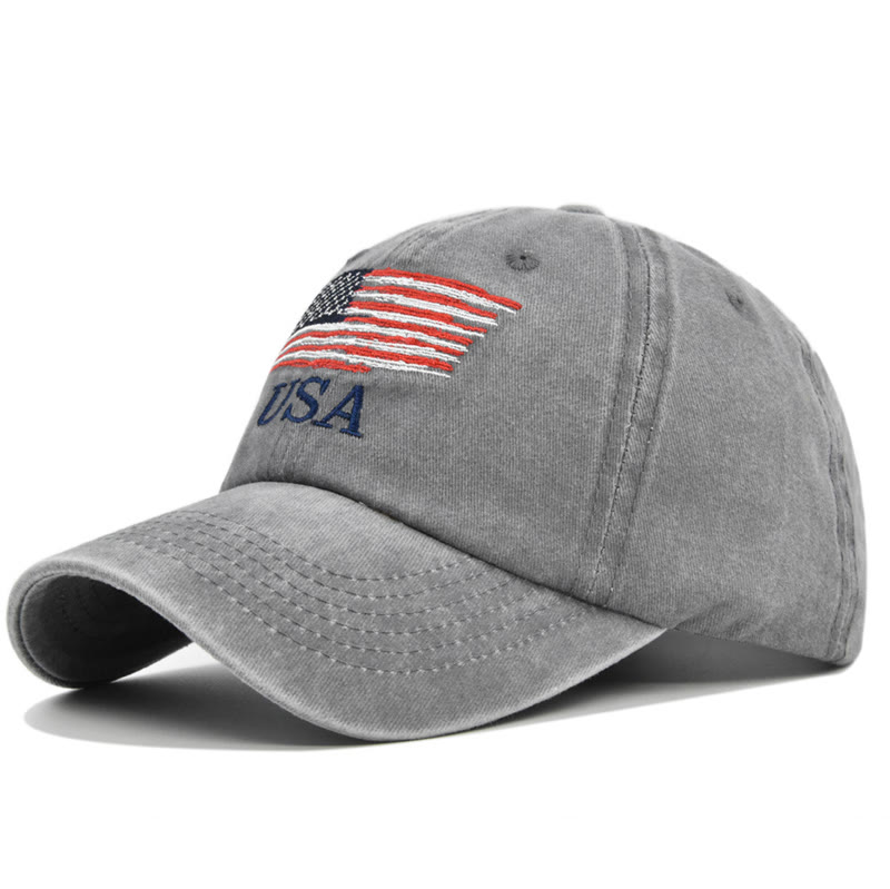 Unisex Independence Day Distressed Embroidered American Flag Baseball Cap - Grey - 54-60cm - image 4