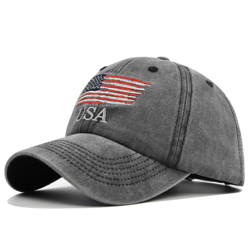 Unisex Independence Day Distressed Embroidered American Flag Baseball Cap - Black - 54-60cm - image 2