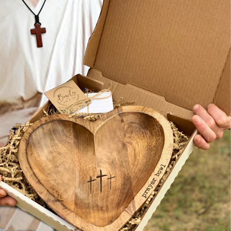 New Wooden Heart Shaped Prayer Bowl - image 1