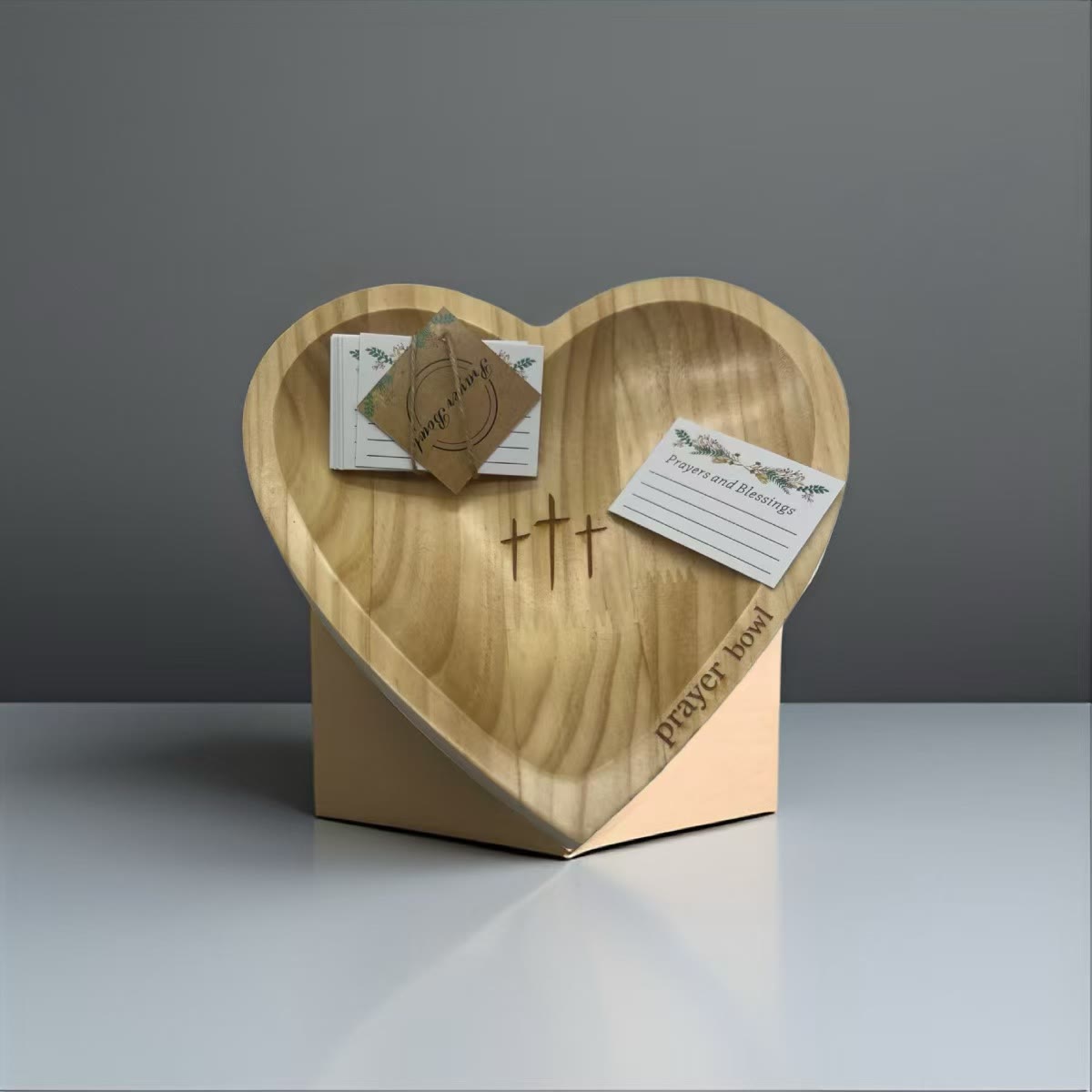 New Wooden Heart Shaped Prayer Bowl - Brown - image 11