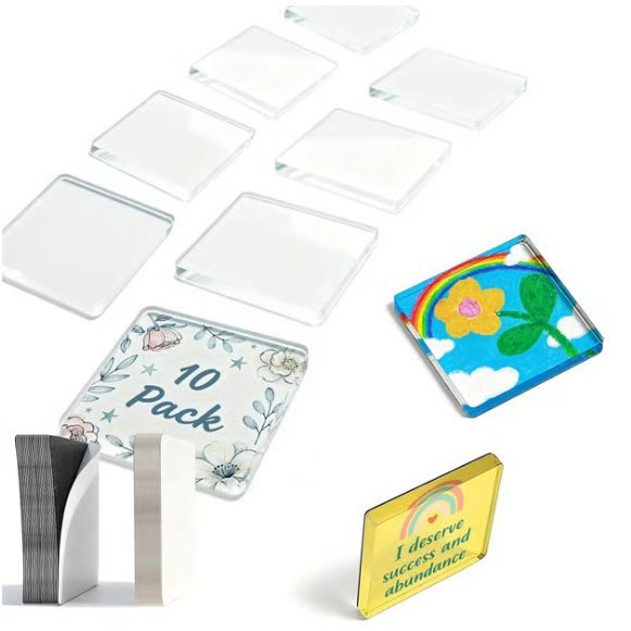 Clear Acrylic DIY Fridge Magnets Set with Adhesive Backing – Square Magnetic Photo Frames - 10PCS - image 1