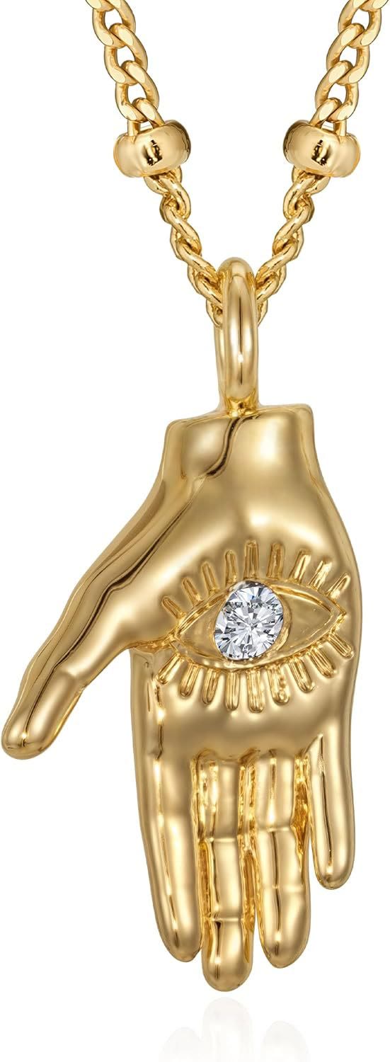  Hand Pendant Necklace for Women – Dainty Charm Chain, Trendy Statement Jewelry Gift - C - Gold - image 7