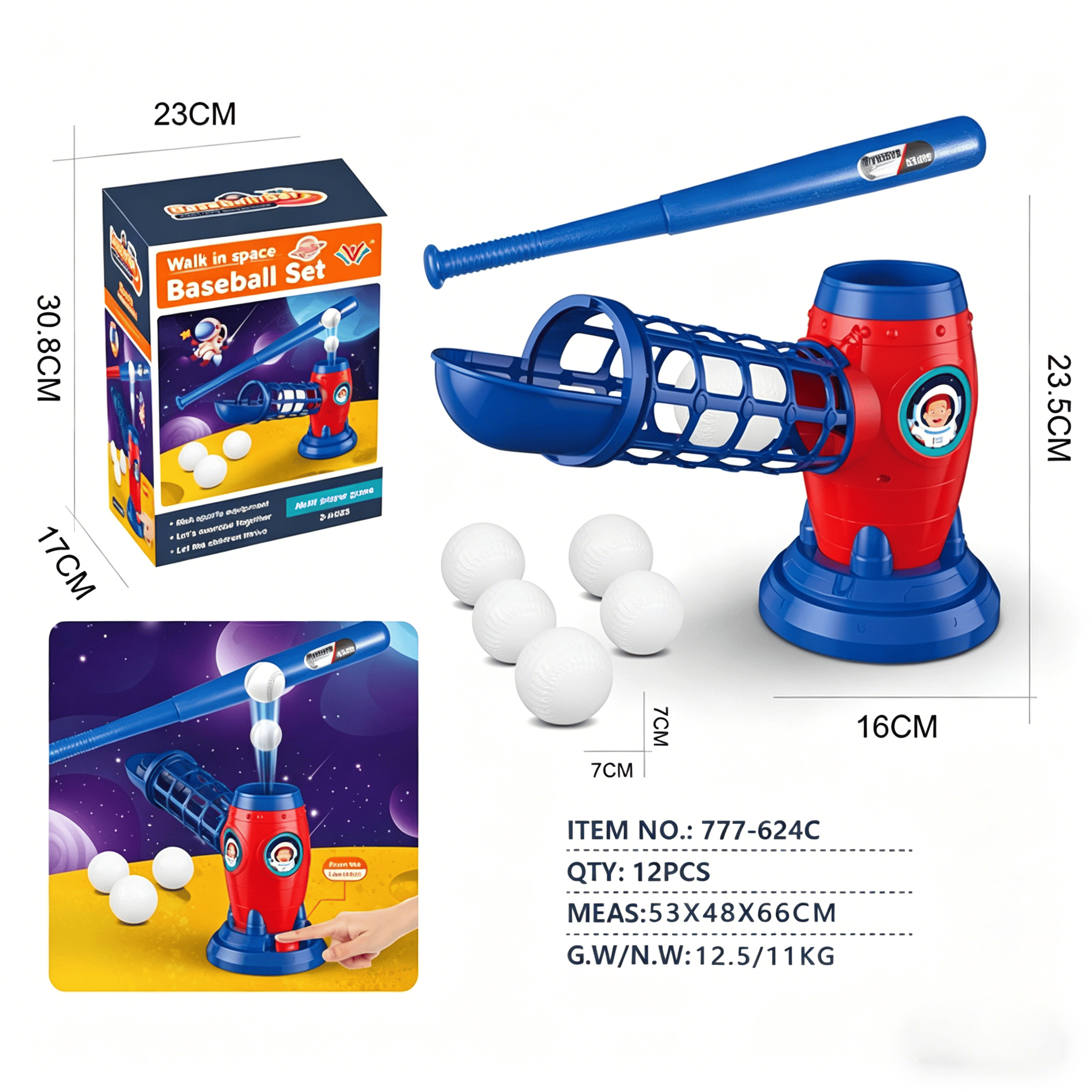 Kids Electronic Baseball Pitching Machine - Auth Pitching Machine with 5 Plastic Baseballs Included - Blue - image 8