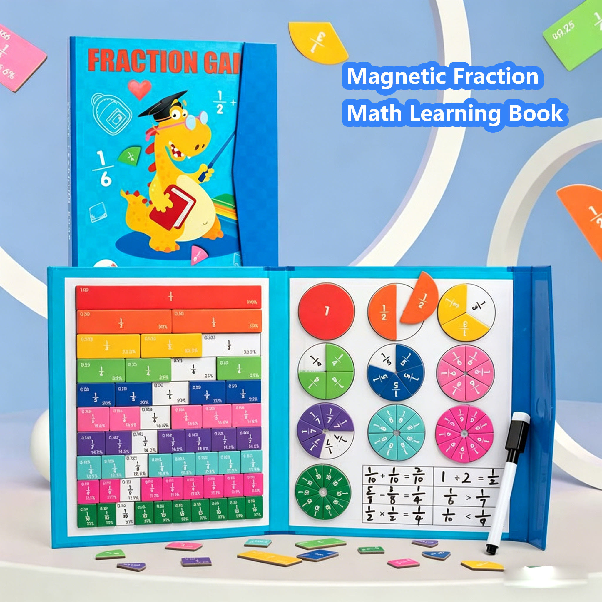 Magnetic Fraction Math Learning Book, Colorful Educational Puzzle Toy - C - image 13