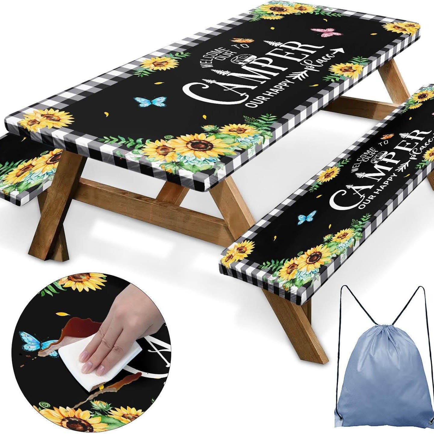 Outdoor Waterproof Tablecloth & Bench Cover Set , Elastic Washable with Carry Bag - 5 - 76*183 cm - image 12