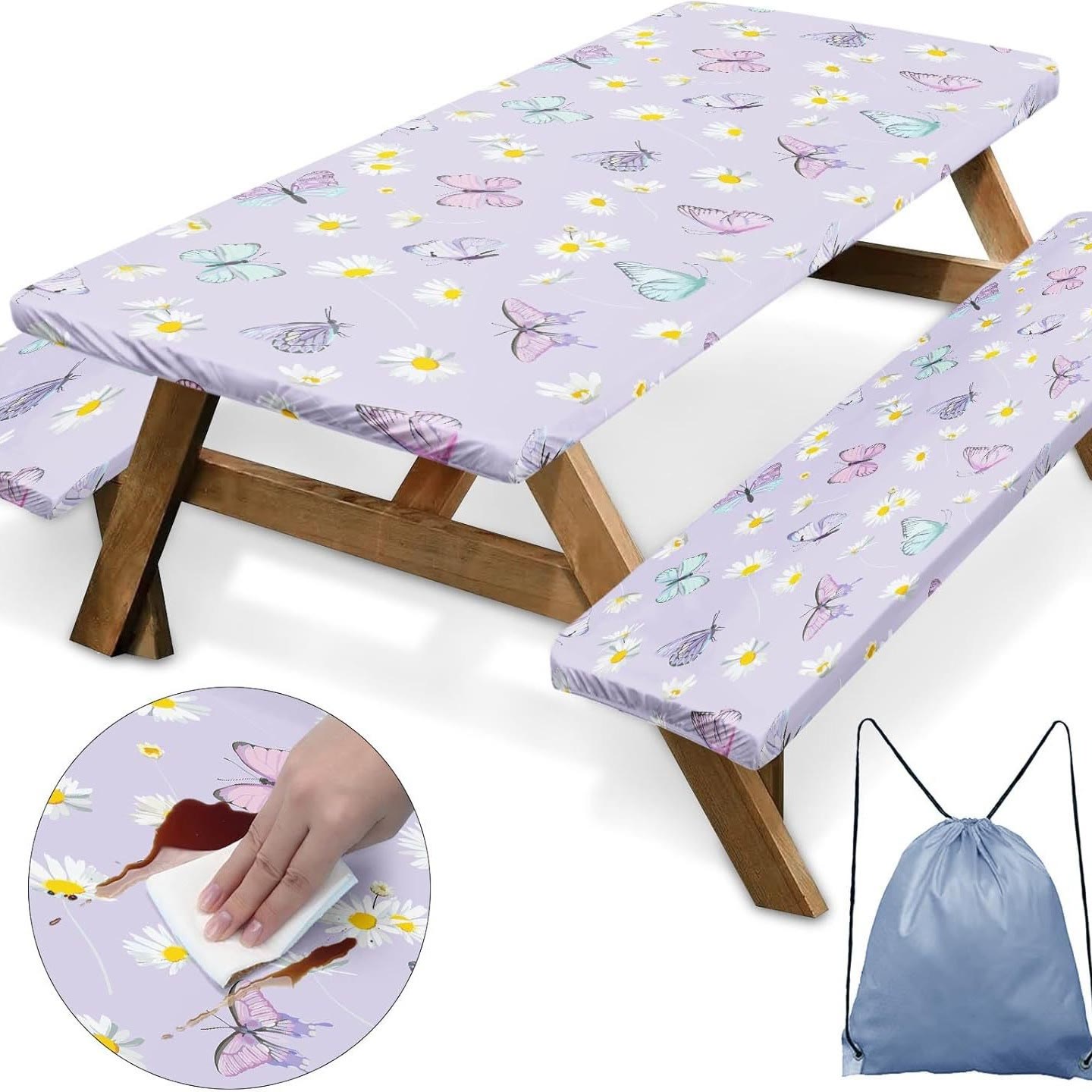 Outdoor Waterproof Tablecloth & Bench Cover Set , Elastic Washable with Carry Bag - 9 - 76*183 cm - image 16