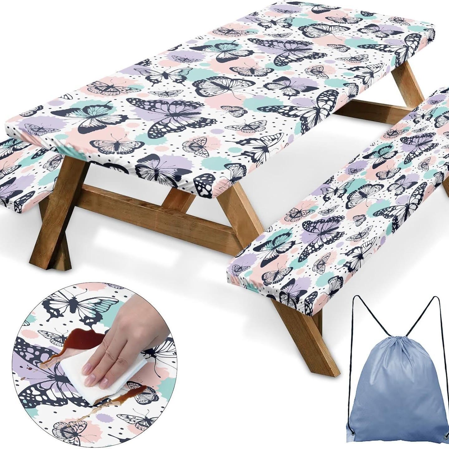 Outdoor Waterproof Tablecloth & Bench Cover Set , Elastic Washable with Carry Bag - 11 - 76*183 cm - image 18
