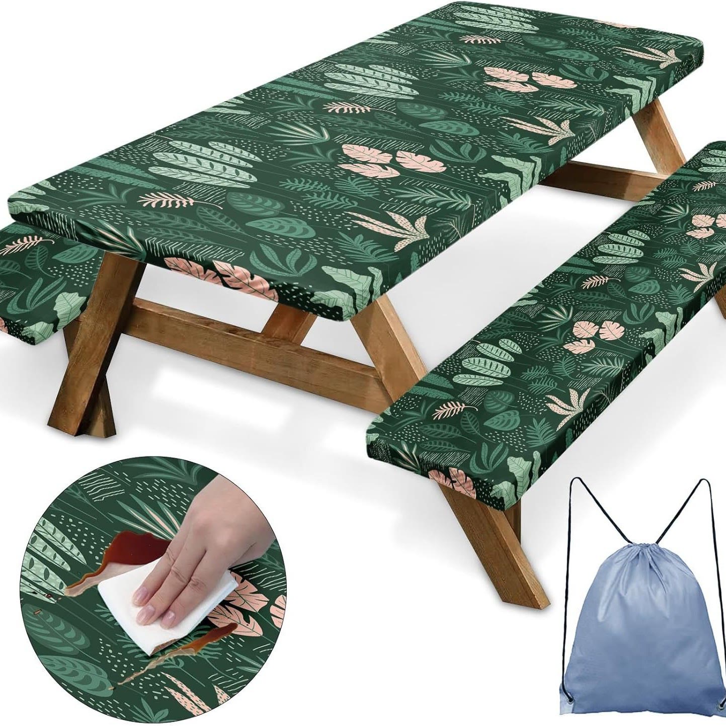 Outdoor Waterproof Tablecloth & Bench Cover Set , Elastic Washable with Carry Bag - 15 - 76*183 cm - image 21