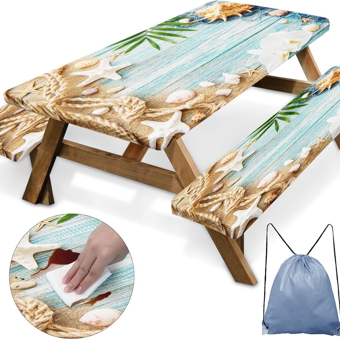 Outdoor Waterproof Tablecloth & Bench Cover Set , Elastic Washable with Carry Bag - 14 - 76*183 cm - image 20