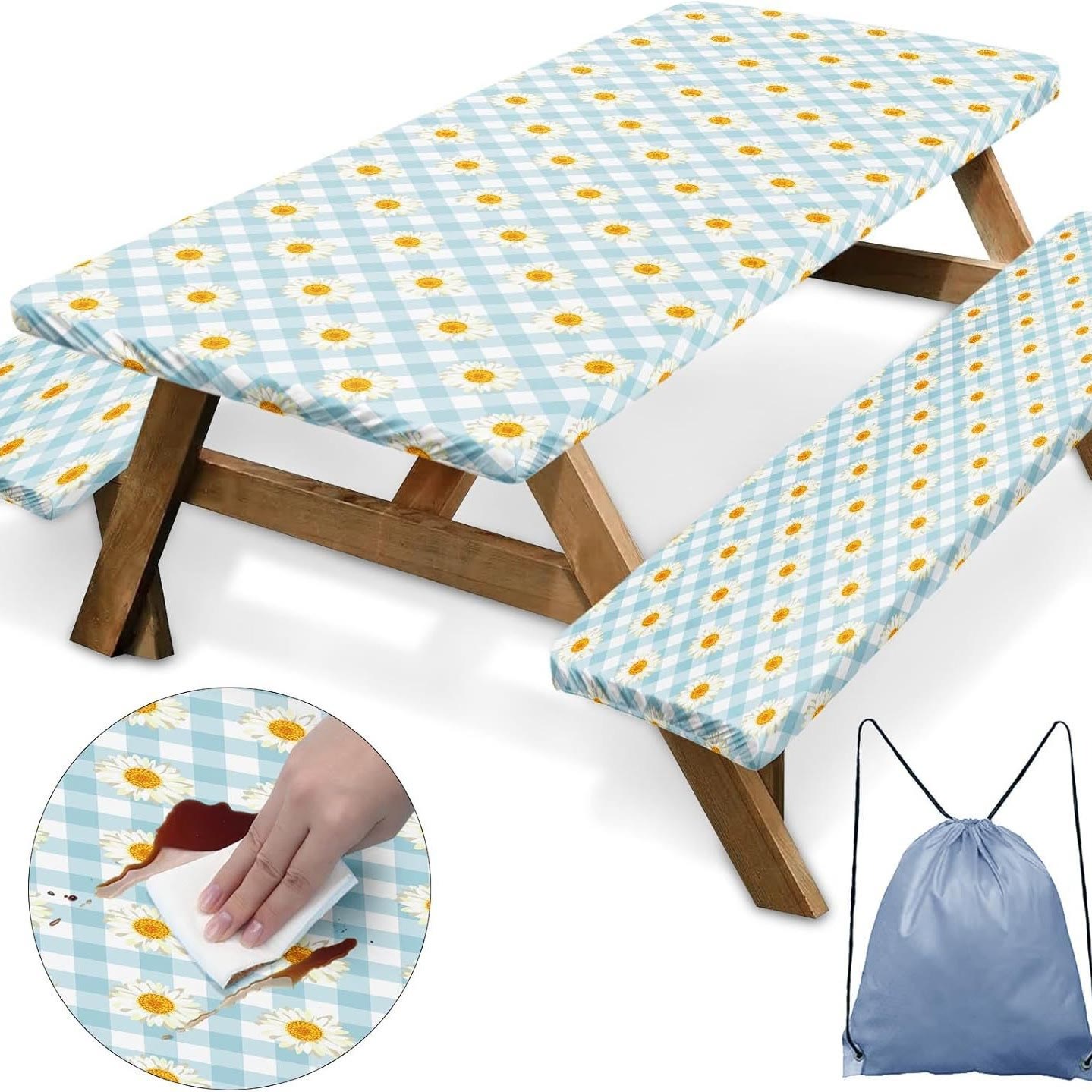 Outdoor Waterproof Tablecloth & Bench Cover Set , Elastic Washable with Carry Bag - 27 - 76*183 cm - image 26