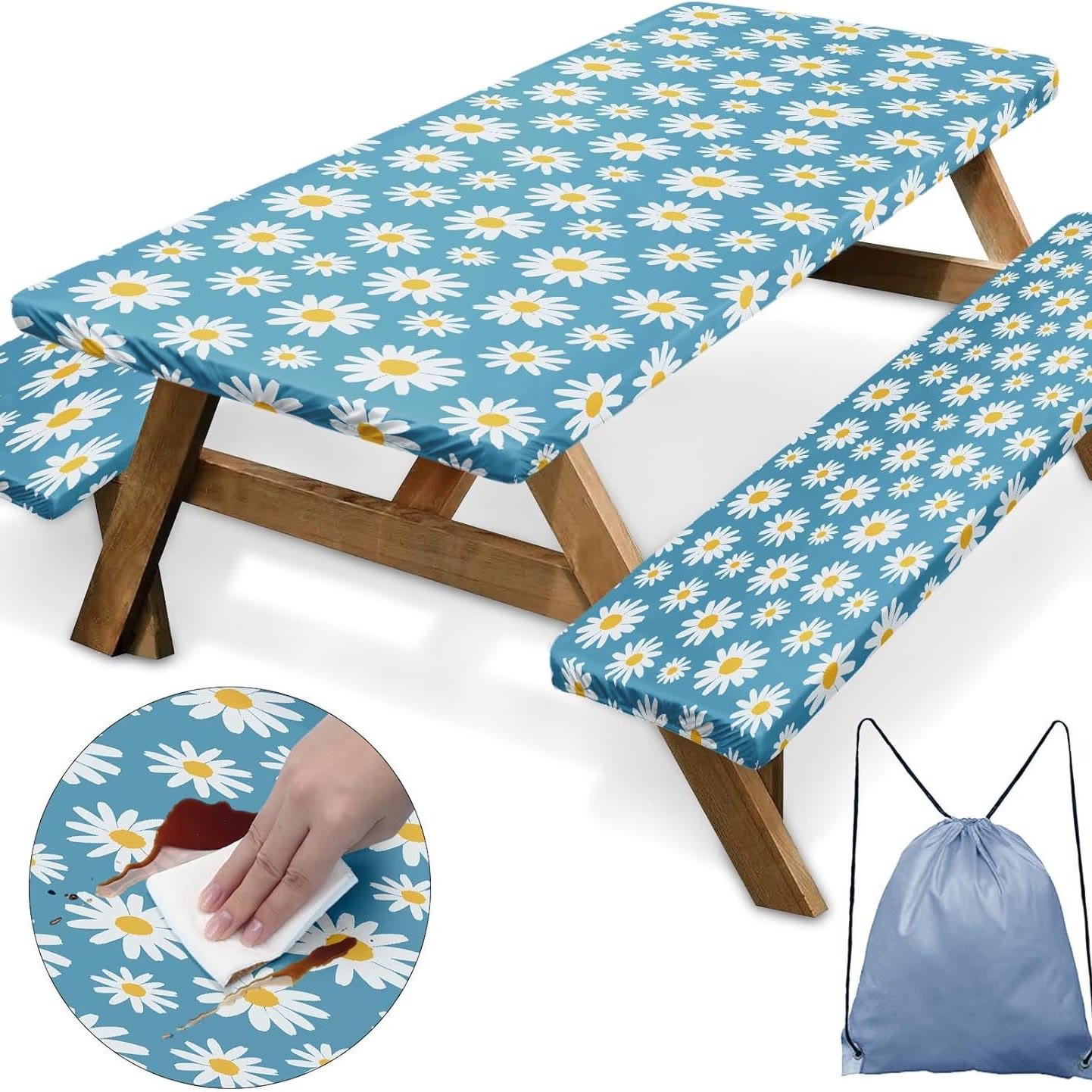 Outdoor Waterproof Tablecloth & Bench Cover Set , Elastic Washable with Carry Bag - 23 - 76*183 cm - image 24