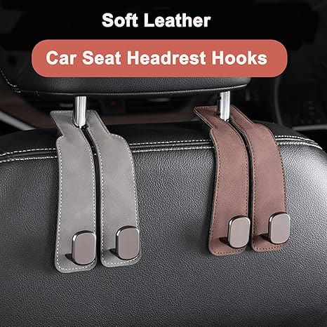 Car Headrest Hooks - Car Seat Back Double Hook Leather Purses Hooks (4 Pack) - image 3