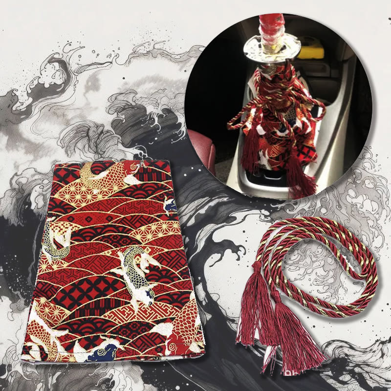 Japanese Kiomono Pattern Hot Stamping Manual Transmission Car Accessories - red fish - 20*22cm - image 4