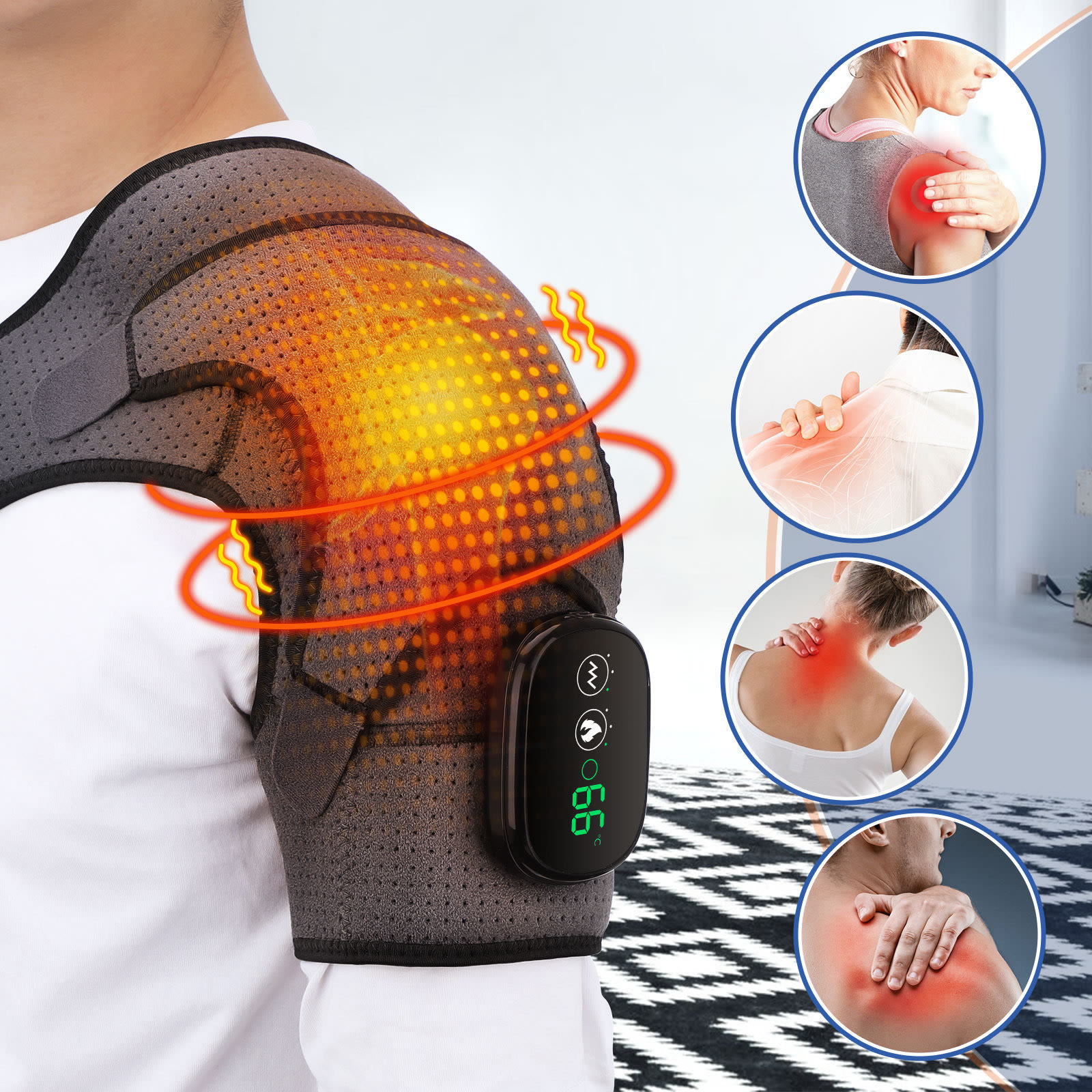 USB Rechargeable Shoulder Massager, 3-speed Heating Massage Shoulder Pad - image 6