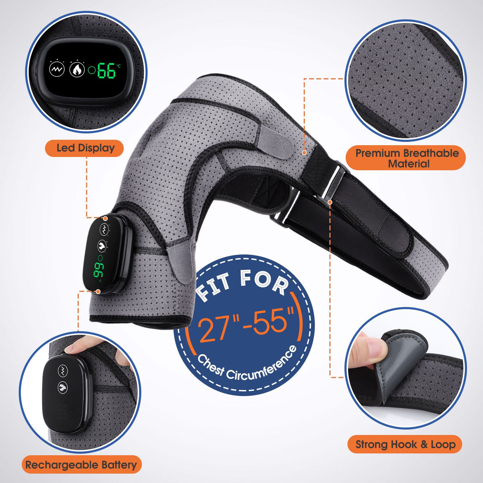 USB Rechargeable Shoulder Massager, 3-speed Heating Massage Shoulder Pad - image 5