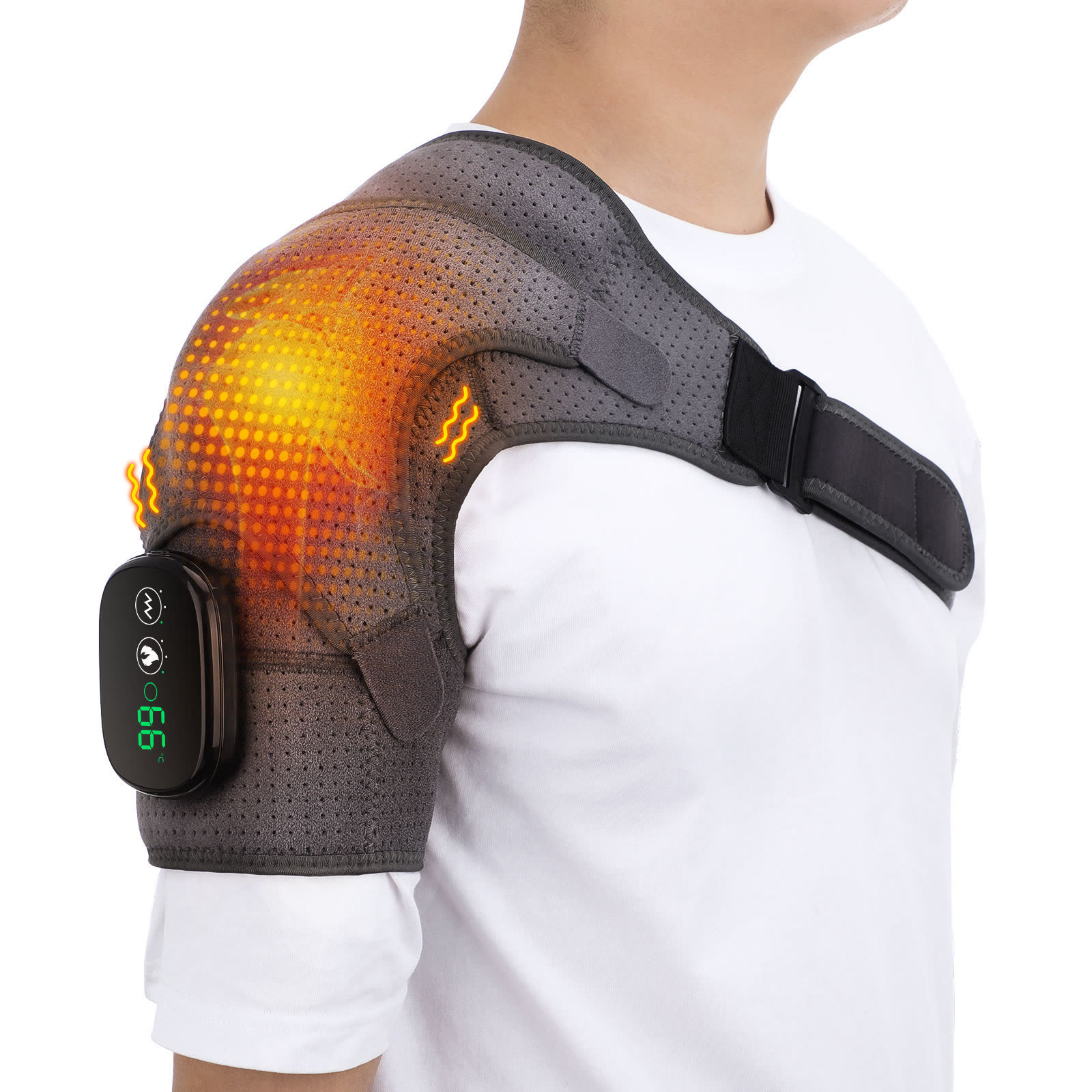 USB Rechargeable Shoulder Massager, 3-speed Heating Massage Shoulder Pad - Grey - image 13