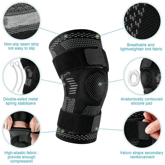 Knee Brace for Knee Pain Relief, Compression Knee Sleeves with Patella Gel Pad & Side Stabilizers - image 2