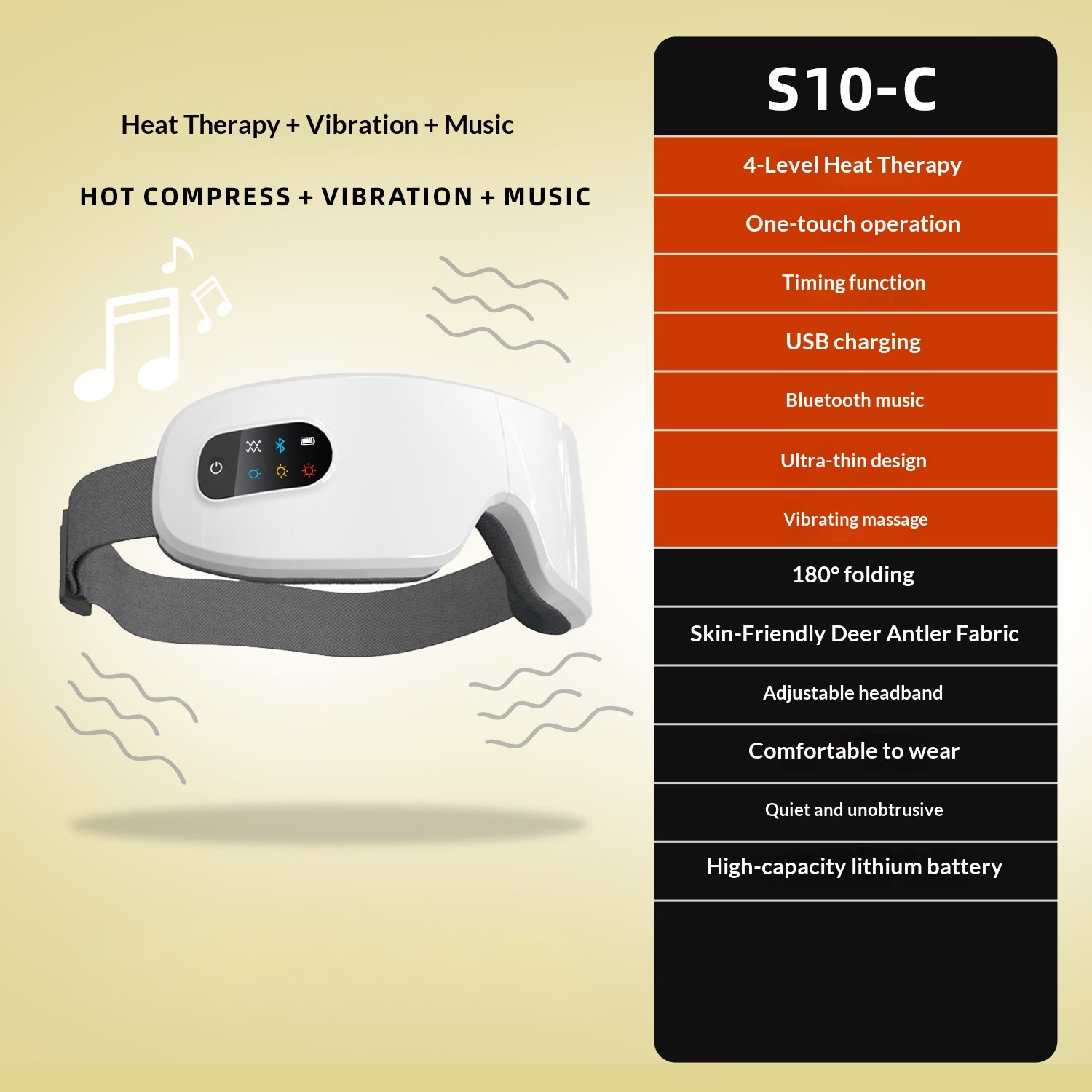 Foldable Steam Eye Massager, Hot Compress & Multi Vibration Soothing Eye Reliever - White - image 10