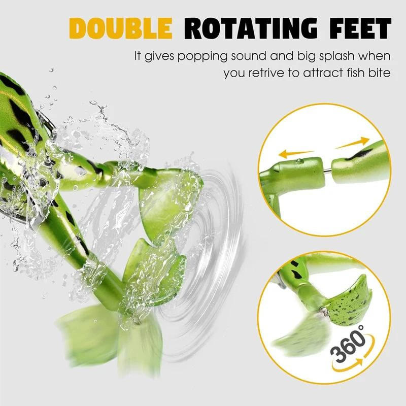 5PCS Realistic Frog Topwater Lures, Dual Prop Leg Soft Hollow Bass Fishing Baits - image 2