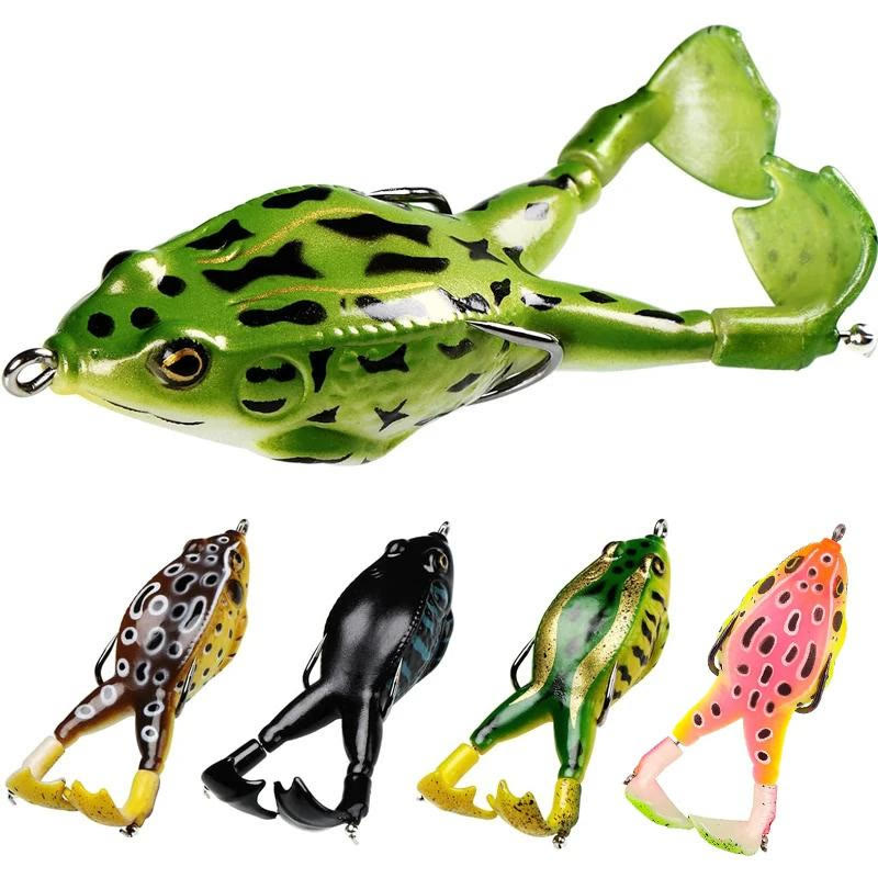 5PCS Realistic Frog Topwater Lures, Dual Prop Leg Soft Hollow Bass Fishing Baits - 5PCS - image 1