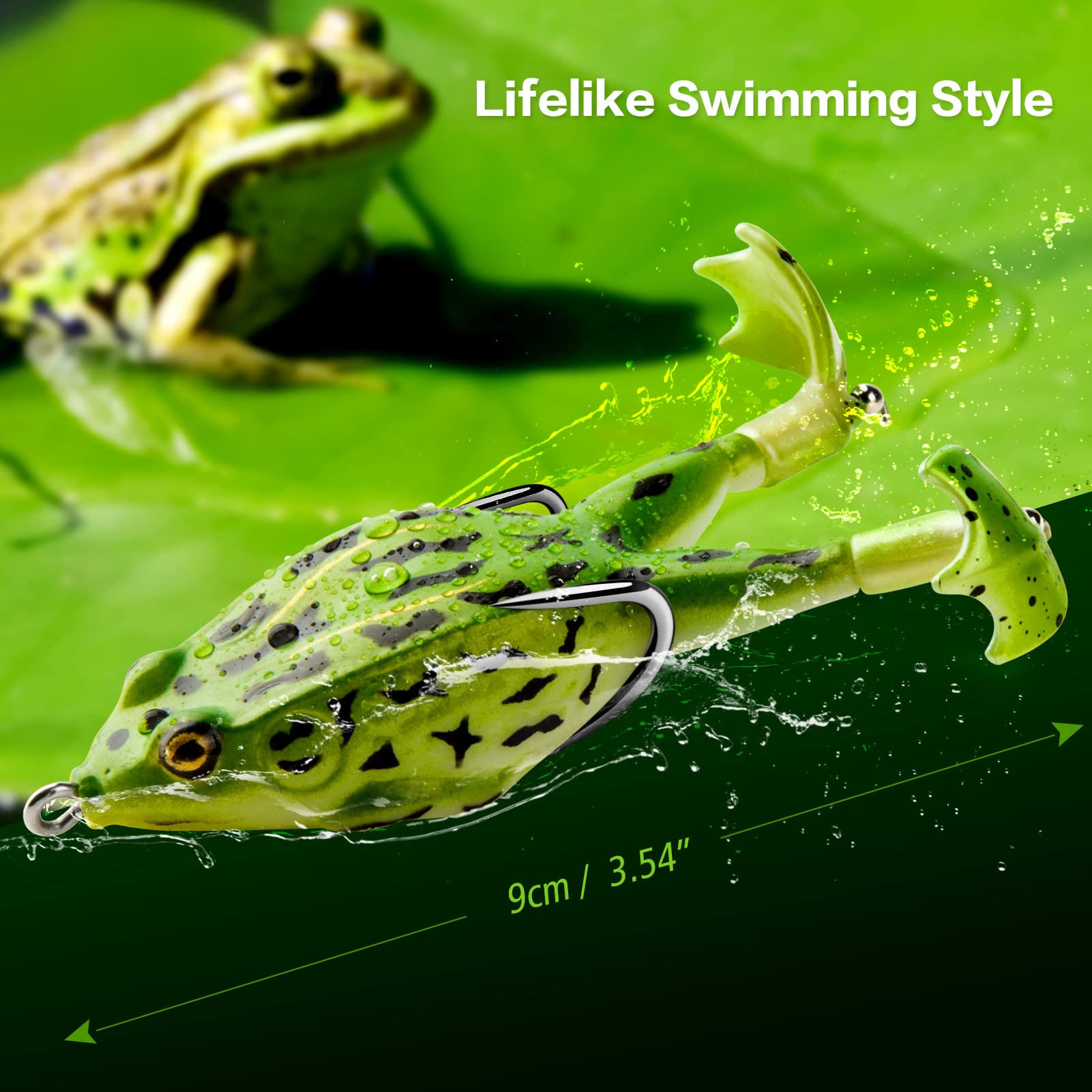 5PCS Realistic Frog Topwater Lures, Dual Prop Leg Soft Hollow Bass Fishing Baits - image 4