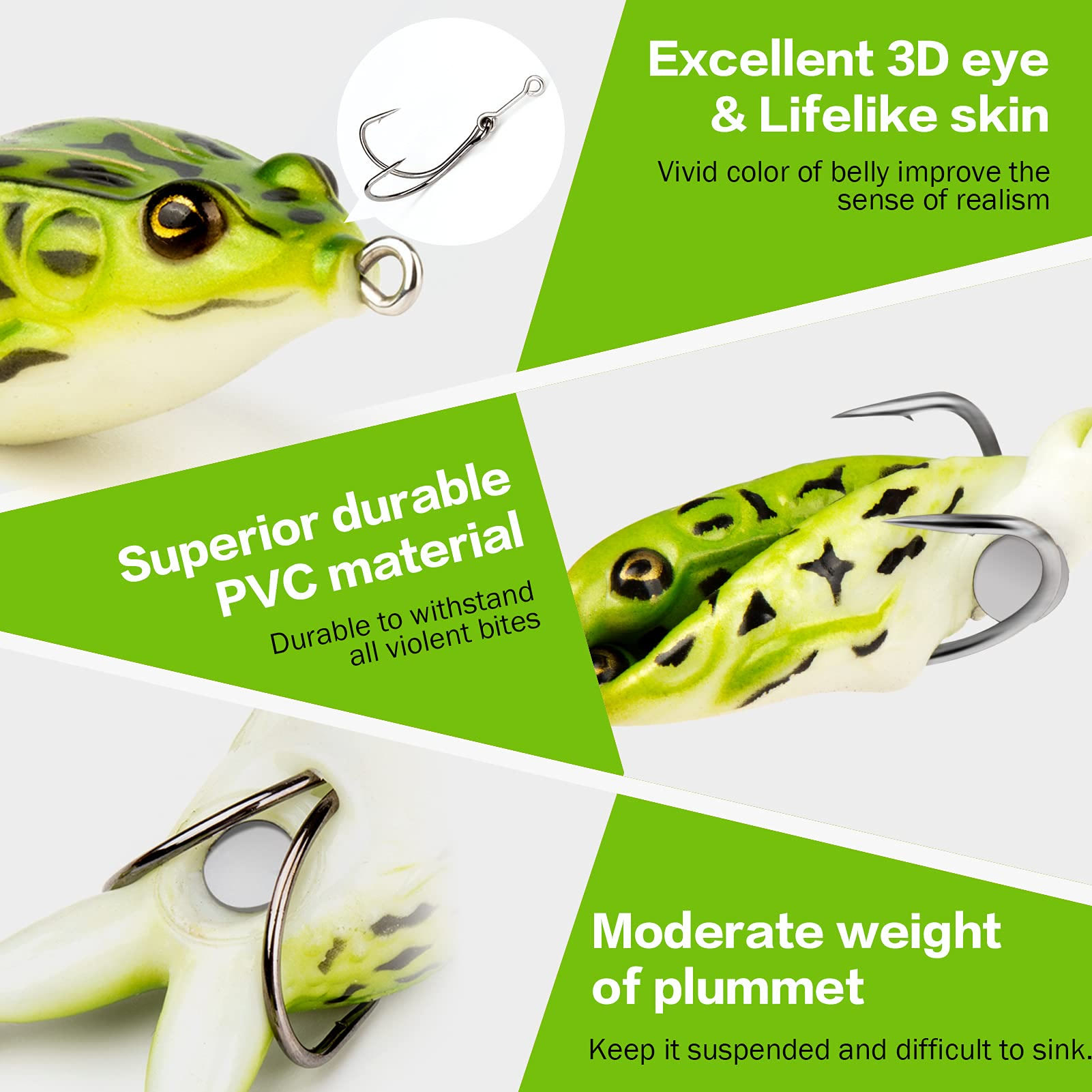 5PCS Realistic Frog Topwater Lures, Dual Prop Leg Soft Hollow Bass Fishing Baits - image 3
