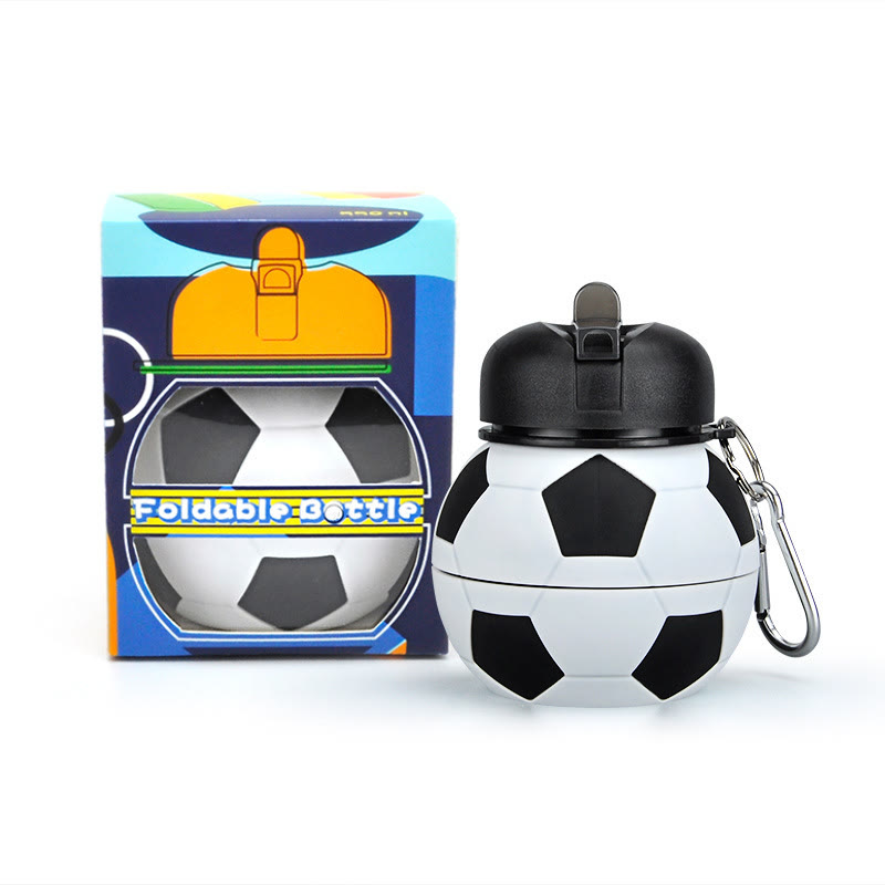 Collapsible Silicone Soccer Ball Water Bottle,Portable Sports Drink Bottle - Black football - 550ml - image 10