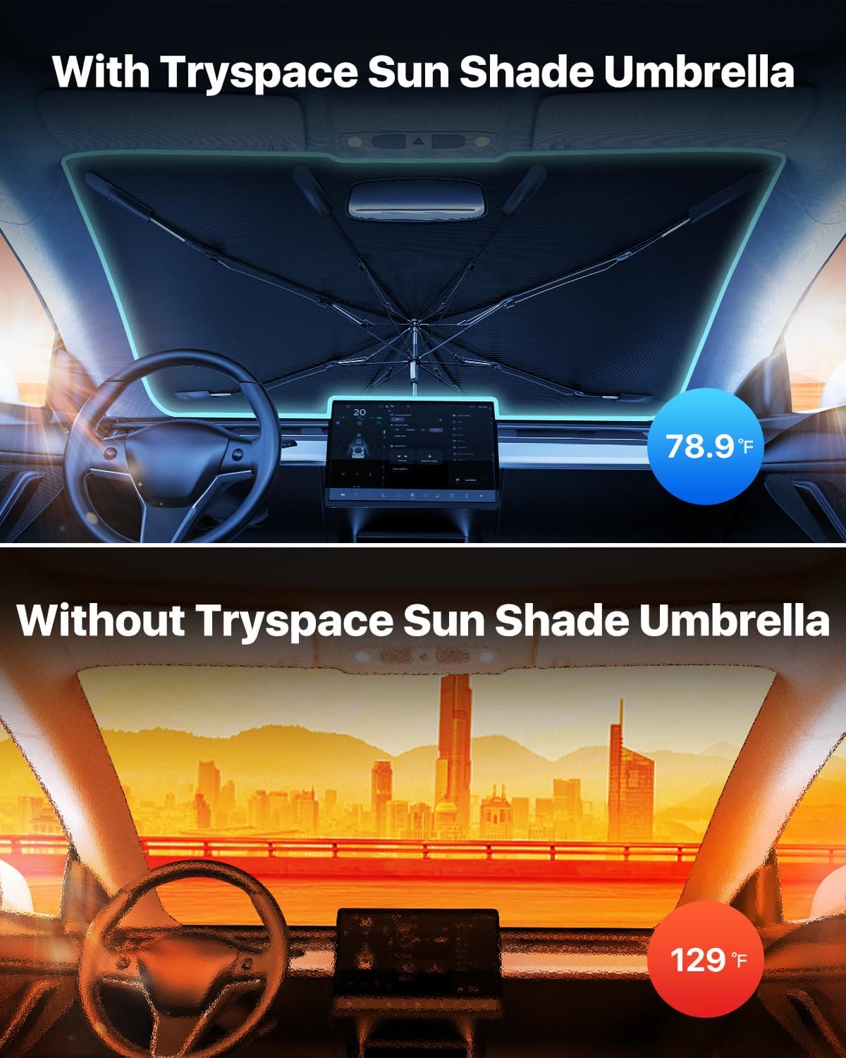 Car Windshield Sun Shade Umbrella, Nano Ice-Crystal Coating, Heat Protection - image 3