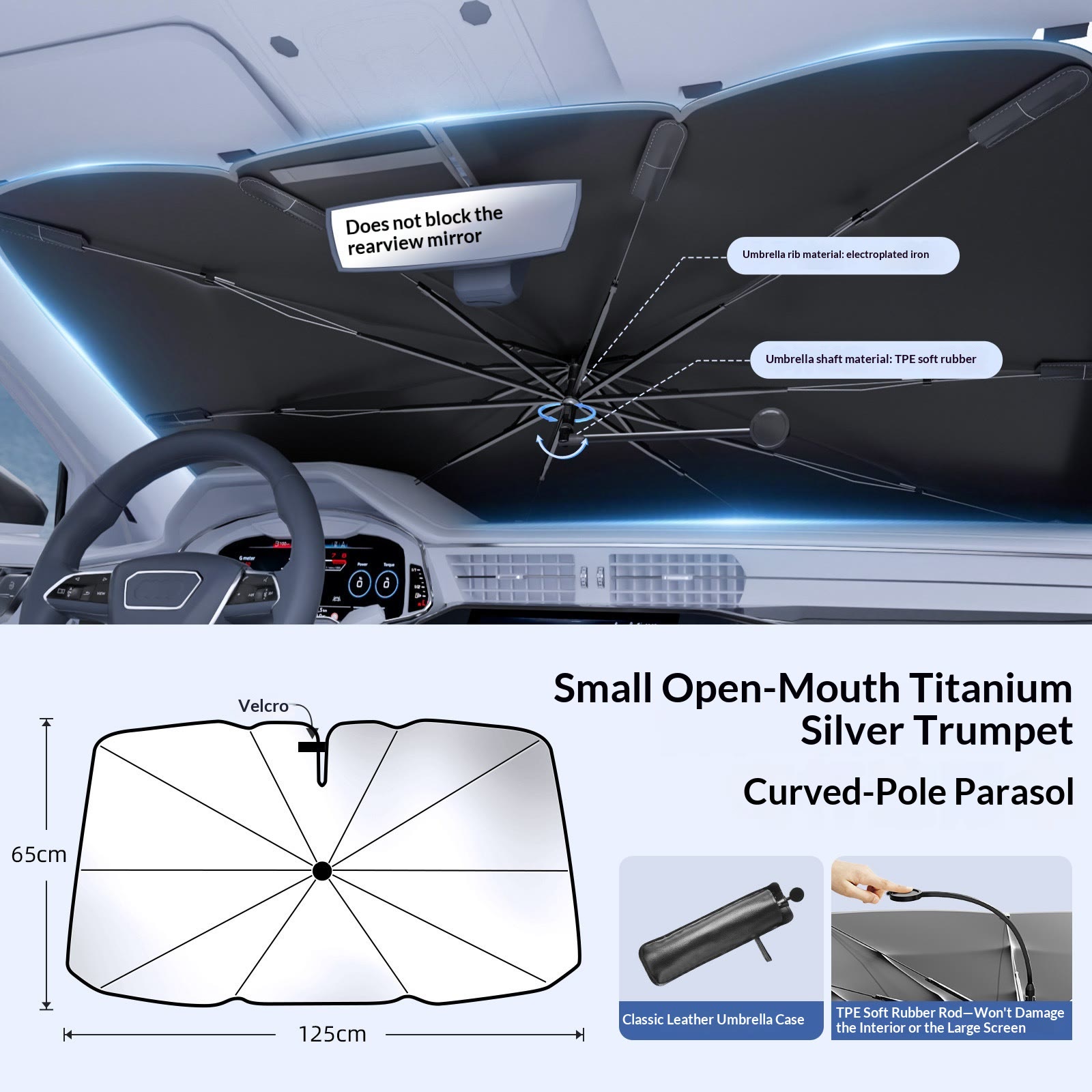 Car Windshield Sun Shade Umbrella, Nano Ice-Crystal Coating, Heat Protection - Small size(125*65) - image 9