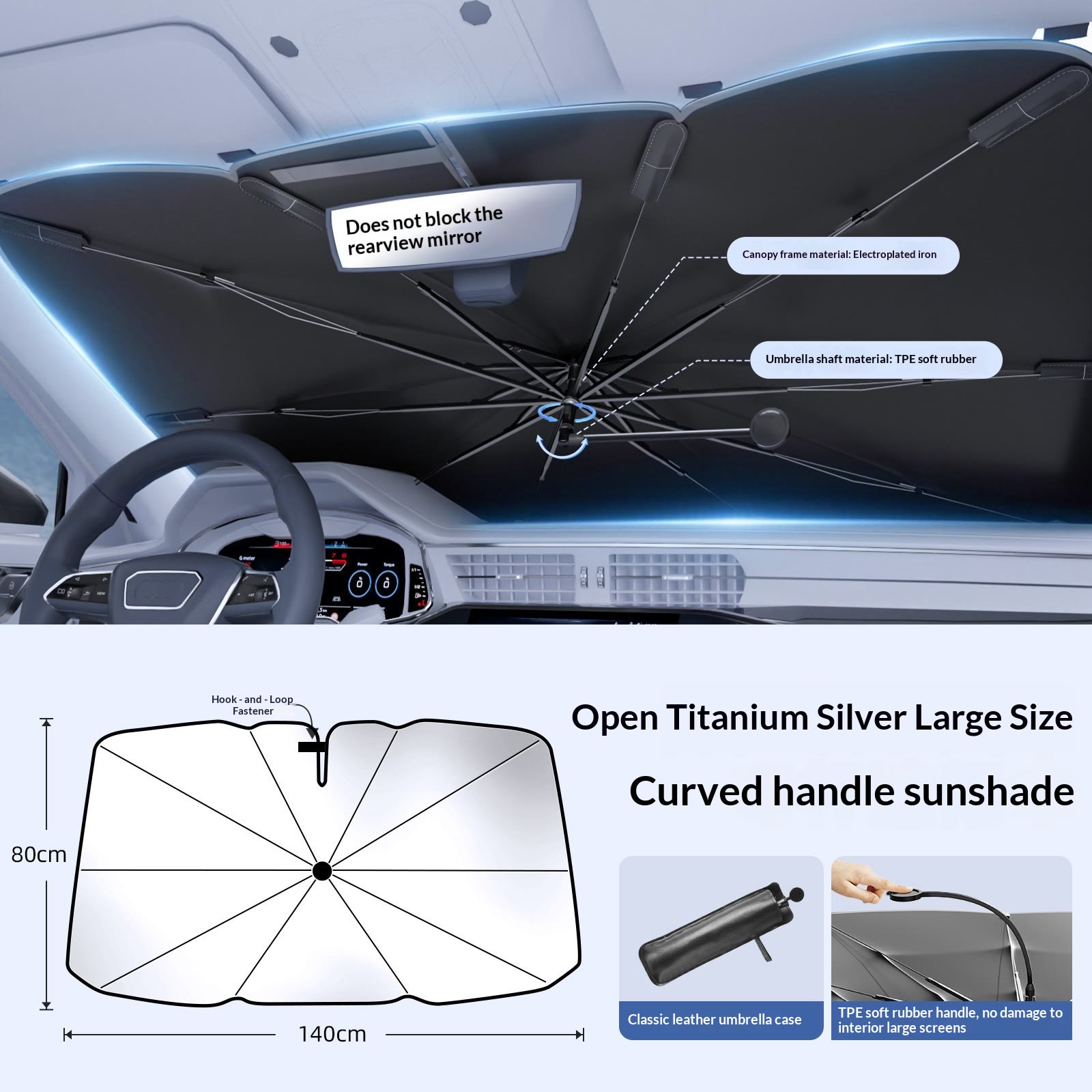 Car Windshield Sun Shade Umbrella, Nano Ice-Crystal Coating, Heat Protection - Large size (140*79) - image 1