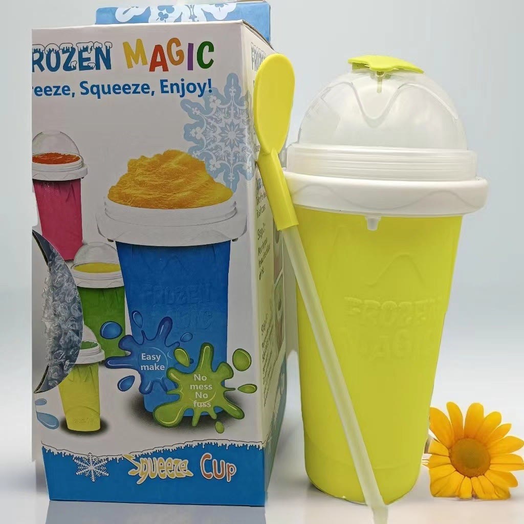 Slushy Cup Slushie Cup，Quick Frozen Slushy Maker Cup with Lid, Straw & Spoon - Yellow - 11.83 oz - image 10
