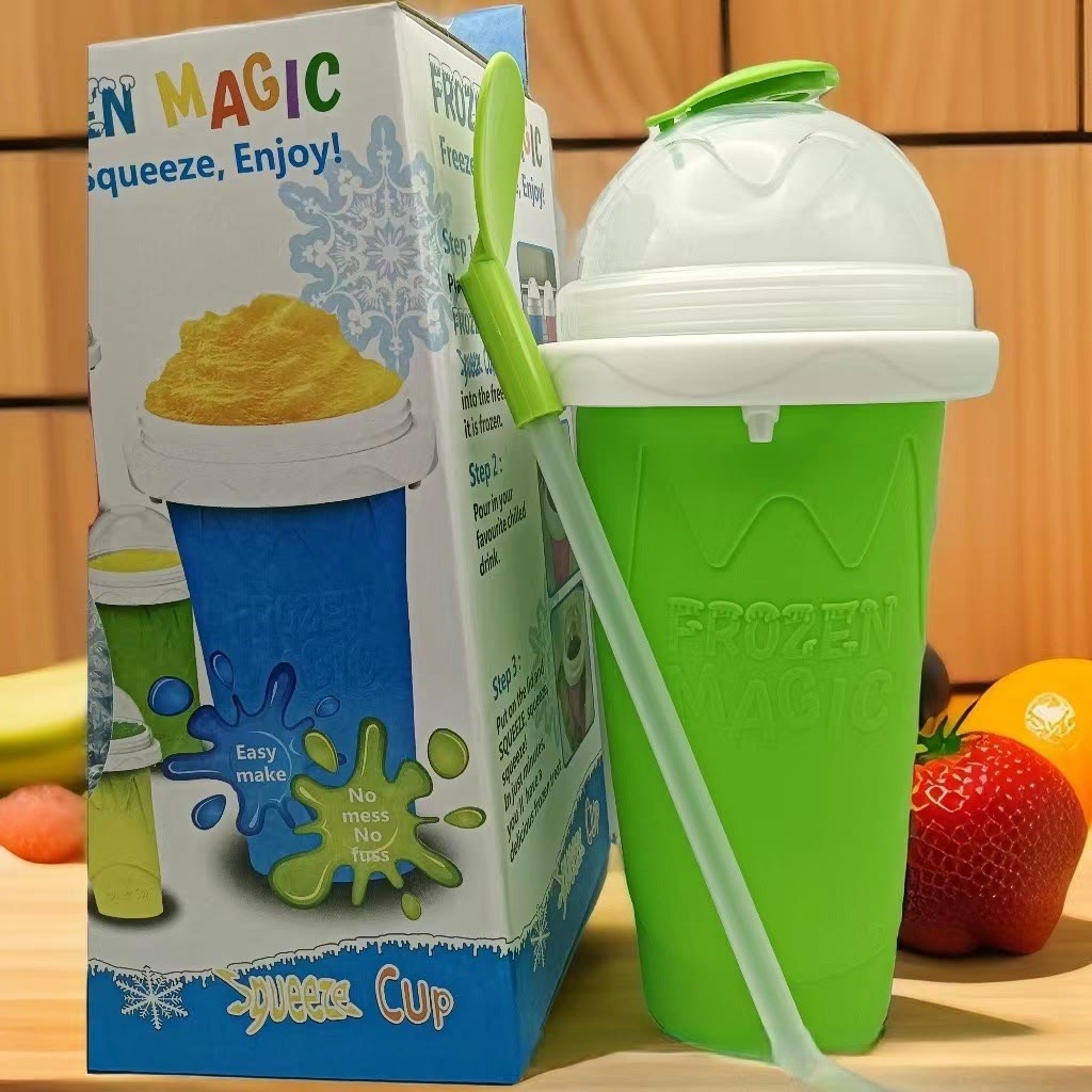 Slushy Cup Slushie Cup，Quick Frozen Slushy Maker Cup with Lid, Straw & Spoon - Green - 11.83 oz - image 12