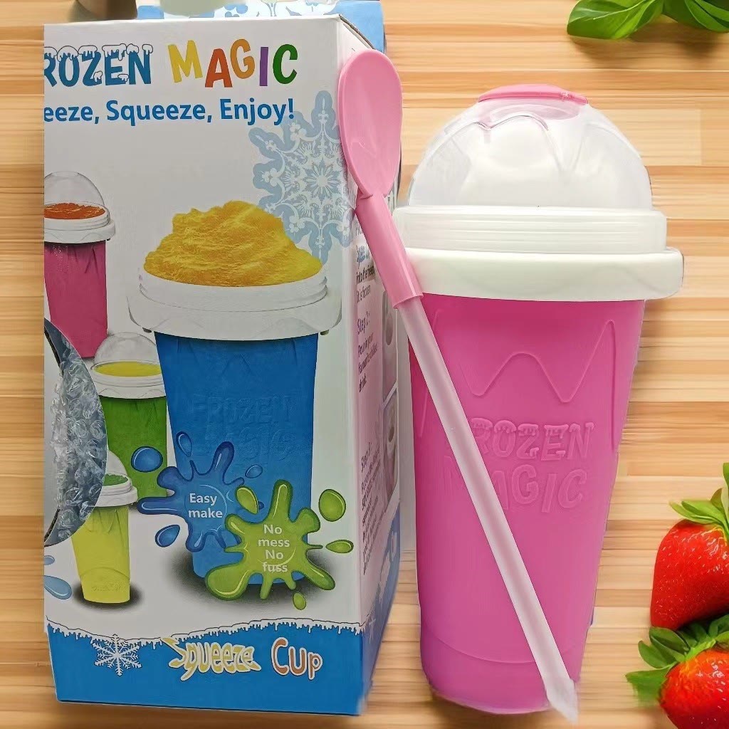 Slushy Cup Slushie Cup，Quick Frozen Slushy Maker Cup with Lid, Straw & Spoon - Pink - 11.83 oz - image 11