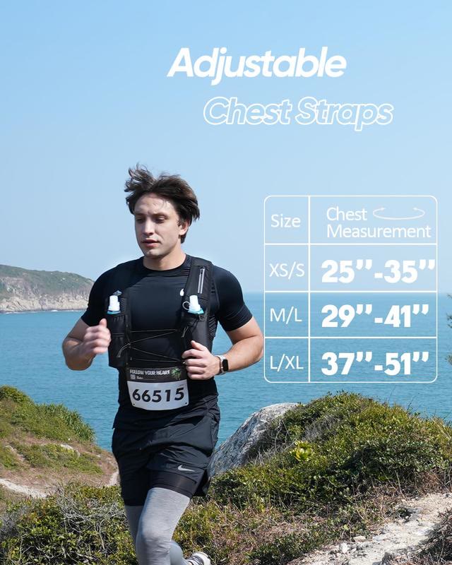 Running Vest for Women Men,  Adjustable Chest Straps Running Hydration Vest with 500ml Soft Flask - image 2